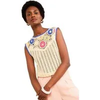 Love & Roses Stricktop Love & Roses florales Strick-Trägertop mit Häkelei (1-tlg)