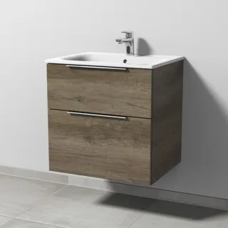 Sanipa 3way Waschtischunterbau zu Geberit Renova Plan Slim Waschtisch mit 2 Auszügen, Eiche-Nebraska UM68637