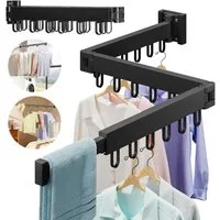 AKKEE Kleiderstange Einziehbarer Kleiderständer, Aluminium, Dreifach Klappbar, Mit 18 Haken