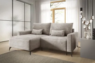 Ecksofa Schlafsofa Sofa SILVES in Stoff Poso Beige Ottomane Links