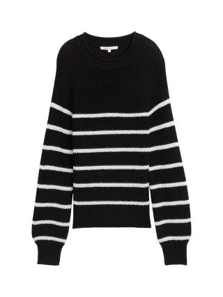 Denim Tom Tailor - Strickpullover mit leichten Ballonärmeln placed black white stripe - Gr. - M