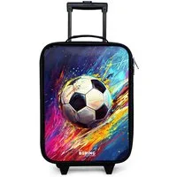 NoBoringSuitcases.com© Kinderkoffer mit leuchtende Räder - Neon - Fußball - Farbenfroh, 2 Rollen, Kinder Koffer Klein, Trolley Handgepäck, Reisekoffer