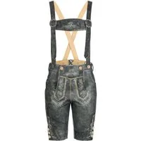 BOHMBERG Trachtenlederhose Damen Lederhose knielang Echtleder Antik Grau mit Hosenträgern