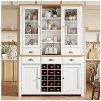 i@home Hochschrank Standschrank Kippschutz, Glastür, Metallgriffen und Soft-Close-Funktion, Weinregal