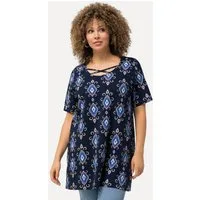Ulla Popken Longshirt Longshirt grafischer Druck Zierbänder Rundhals