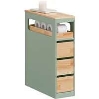 SoBuy Beistellwagen BZR54, Badezimmerschrank mit Rollen, Badschrank schmal, Kommode, Küchenwagen schmal Nischenwagen Badezimmerregal mit Rädern, ausziehbar
