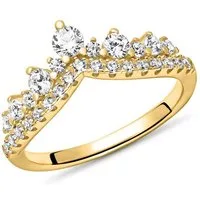 JEWLIX Silberring Damenring im funkelnden Tiara?Design mit Zirkonia in Gold SR0499-G