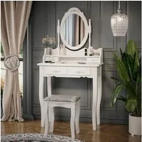 Vicco Schminktisch Meghan, Weiß, 75 cm mit Hocker (2-St)