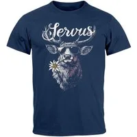 Neverless Print-Shirt Herren T-Shirt Hirsch Tracht Modern Lustig Volksfest Bayern Servus mit Print