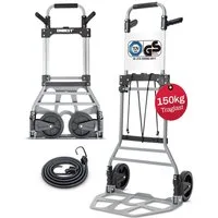 Onbest Sackkarre PREMIUM HT150 klappbar faltbar, 150 kg Tragkraft, mit Gepäckgurt, Vollgummi Räder