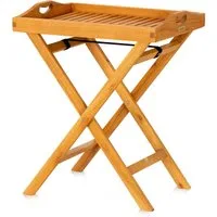 KHG Tabletttisch Serviertablett mit Griffen, klappbar, bis 75 kg belastbar (Outdoor-Tablett mit Ständer), aus Eukalyptus-Holz, zum Schutz geölt, FSC-Zertifiziert