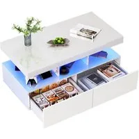 FUROKOY Couchtisch Modern Wohnzimmertisch Hochglanz (Set, 1-St., Beistelltisch mit 2 Schubladen und Offenem Ausstellungsregal), Sofatisch Kaffeetisch, 104 x 53 x 46cm, Weiß