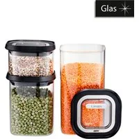 GEFU Vorratsglas PANTRY, Borosilikatglas, Kunststoff, (Set, 6-tlg., 3 Vorratsgläser, 3 Deckel), Stapelbar, luftdicht, transparent, platzsparend