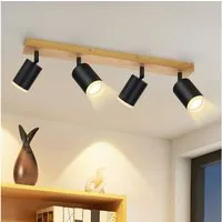 Nettlife Deckenstrahler Schwarz/Weiß GU10 Holz Vintage Deckenspots Küchenlampe, Schwenkbar, LED wechselbar, 350°Drehbar Flur Strahler Industrial für Wohnzimmer Schlafzimmer Küche