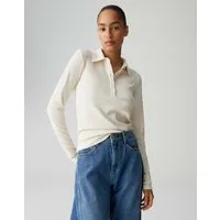 OPUS Langarm-Poloshirt SULONA Slim mit Rippenstruktur schmale Passform, weicher Griff