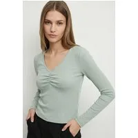 ONLY Langarmshirt ONLBETTY LIFE L/S SCALLOP V-NECK CC JRS mit Raffung am Ausschnitt