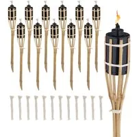 relaxdays Gartenfackel 50cm 12er Set, Stimmungsvolle Außenbeleuchtung, Ölflamme