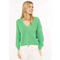 Zwillingsherz Strickjacke "Uni" One Size, Langarm, Knopfleiste, tiefer V-Ausschnitt, Wollanteil