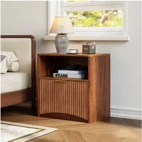 BlingBin Nachttisch Nachtschrank Kommode mit Schublade, offenes Fach (1 Stück, 1-St., 58B x 38T x 60H cm), Beistelltisch für Schlafzimmer,Wohnzimmer,Büro,Walnuss
