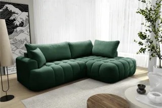 Ecksofa mit Schlaffunktion NANTES Sofa in Stoff Soft Grün Ottomane Rechts