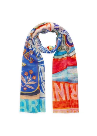Schal aus feiner Baumwollmischung mit Sardinen-Motiven blau - Gr. - one size