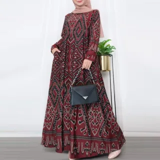 ZANZEA Womens Ethnic Long Dress Vintage Floral Casual Holiday Long Sleeve O-Neck Maxi Dress