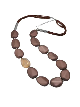 Steuer Modeschmuck Kette Velour Glasstein braun