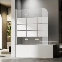 Hopibath Duschwand für badewanne faltbar Badewannenaufsatz milchglas, 6mm Sicherheitsglas, (3 teilig Pendelteil 180° schwenkbar, Chrom, Schwarz), 160x140, 150x140, 140x140, 130x140, 120x140cm