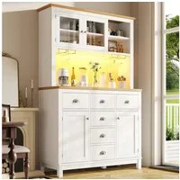 Odikalo Küchenbuffet Küchenschrank Buffetschrank mit LED-Lichtleiste & Getränkehaltern (Seitenboard / Aufbewahrungsschrank / Küchenschrank / Buffetschrank, 104x40x180cm, Landhausstil, 4 Türen, Grün/Weiß)