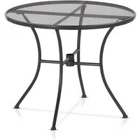 KHG Gartentisch Gartentisch mit Gittergeflecht Anthrazit ⌀ 90 cm, bis 50 kg belastbar (Outdoor-Tisch Rund), aus Eisen, zum Schutz pulverbeschichtet