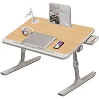 Refined Living Laptoptisch Betttisch Klappbar mit Schublade Buchständer Laptop-Stopper USB (Laptoptisch Holzplatte für Wohnzimmer Büro und Unterwegs Sofa Boden, 1-St., 60x40 cm Laptop-Ständer, Laptop Tablett, Bett-Schreibtisch), Höhen Neigung Verstel