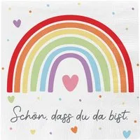 Macosa Home Papierserviette Regenbogen 40 Stk. 33 cm Papier 3 lagig, (Festliche Deko, 40 St., Partydeko Geburtstag Kindergeburtstag Taufe Babyshower), Servietten Schön dass du da bist bunte Tischdeko