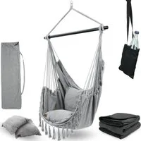 deluxe4home Hängesessel Hängeschaukel, Deckenschaukel Indoor & Outdoor I, inkl. Kissen, Kuscheldecke & Getränkehalter