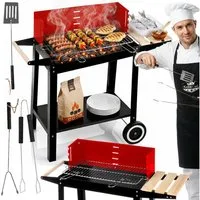 Five-Star Grill&Chill Holzkohlegrill Kohlegrill mit Zubehör – höhenverstellbar – mobil – Holzakzente