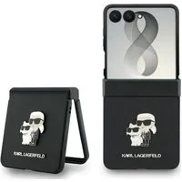 KARL LAGERFELD Handyhülle Galaxy Z Flip 8 Case Saffiano Kunstleder schwarz Logo Metall 6,9 Zoll, Kantenschutz