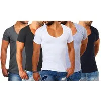 Young & Rich T-Shirt Herren Uni Basic extra tiefer Ausschnitt Unterziehshirt 1315 V-Ausschnitt unifarben kurzarm slim fit