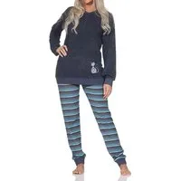 Normann Pyjama Normann Damen Frottee Pyjama lang mit Bündchen + Tier-Motiv