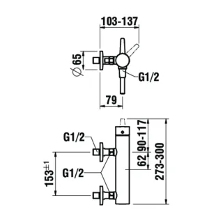 LAUFEN Brausearmatur Aufputz PURE mit Zubehör Kunststoffschlauch 1500 mm und Handbrause MyTwin100 PV HF901750423600