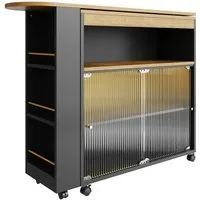 i@home Bartisch Moderner Beweglicher Bar Table, Stehtisch, Bistrotisch, Hochtisch (138-204×39×105cm, Bis 60 kg belastbar), Teleskopischer Bartisch mit LED, 2 Türen, drehbar, Schwaz