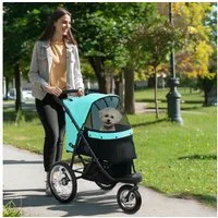 PawHut Hundebuggy Hundewagen klappbar Katzenbuggy mit Kissen und Sicherheitsleinen, (Jogger Hundewagen, 1-tlg), für kleine Hunde & Katzen bis 10 kg, Türkis