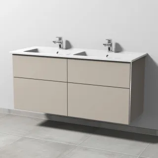 Sanipa 3way Keramik-Set Venticello Keramik-Doppelwaschtisch und Unterbau mit 4 Auszügen, Kaschmir-Ma BP3281U