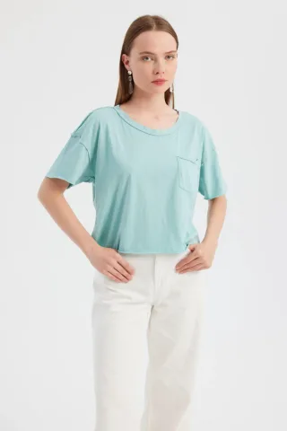 Basis Gewebtes Rundhals Kurzarm T-Shirt