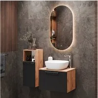 Planetmöbel Badmöbel-Set ASTRA Waschtischunterschrank 60 cm mit Midischrank, (Waschbeckenunterschrank, 3-St., Badezimmerschrank), Waschtisch und Waschbecken weiß mit 1x Midischrank