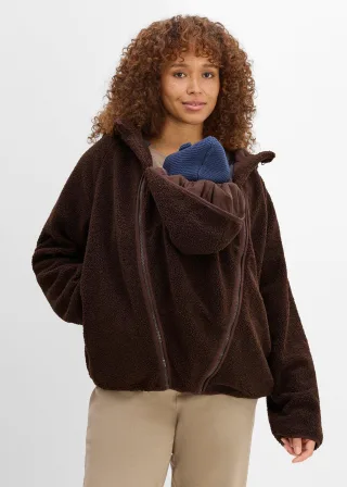 bonprix 3-in-1 Umstands- und Tragejacke aus Teddyfleece (2-tlg. Set), braun, Gr.52/54 (XXL), Weiche Teddyjacke für die Schwangerschaft und danach