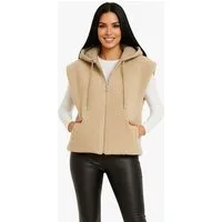 Worldclassca Fellimitatweste Worldclassca Teddy Weste Warm Kuschelig Zipper Kapuze Winter Ärmellos Neue Kollektion - Stilvolle und gemütliche Mode für Damen