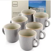 SÄNGER Becher Set Rio, 6-tlg., Steingut, 6 tlg. Rio Perlgrau Kaffeebecher, Grau, Handmade, VALUE COLLECTION