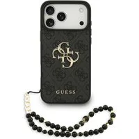 Guess Handyhülle Case iPhone 17 Pro Max Kunstleder grau Big Logo goldfarbig Kette 6,9 Zoll, Kantenschutz