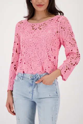 monari - Strickpullover mit Cornelly-Häkelmuster spring flower - Gr. - 46