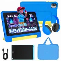 Happybe 7 Zoll 64GB HD-Display mit Schreibtafel, Kopfhörer & Tasche Kinder Tablet (7", 64 GB, Android, Android 15, Vorinstallierte Kindersoftware, Lernen durch Spielen)