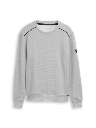 Tom Tailor - Sweatshirt mit Logo-Badge offwhite navy stripe structure - Gr. - S